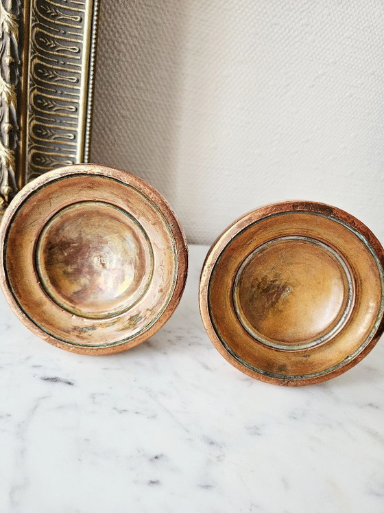 Image 1 of Paire Bougeoirs Anciens Cuivre Doublé Poinçonnés XIXe Style Louis XV Balustre Déco Charme Orfèvrerie