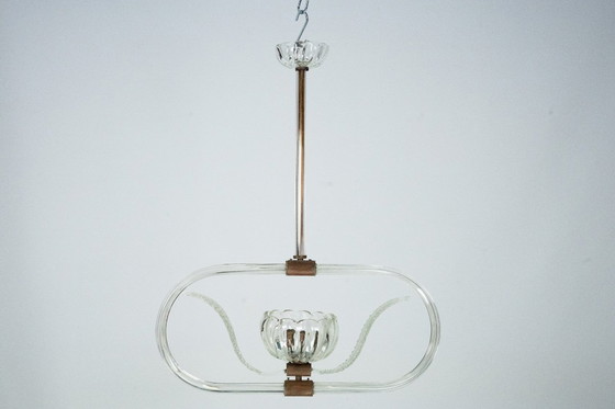 Image 1 of Art Deco Clear Murano glass chandelier. Italy 1940s