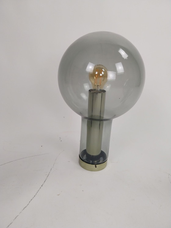 1 x set of three Raak Amsterdam globe by Frank Ligtelijn 1968, Wall lights, Glass, Metal, Gold, Vintage (photo 3 of 9)