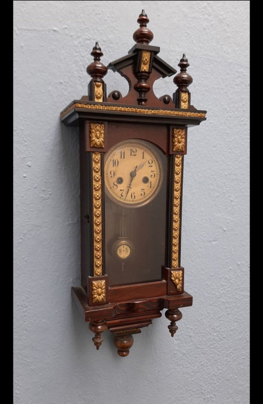 Reloj de pared de péndulo de madera RA con adornos dorados – klokken, Glass, Wood