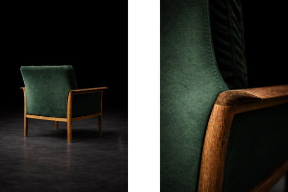 Image 1 of Divano e sedia vintage in palissandro norvegese e velluto verde bottiglia di Knut Sæter per Vatne Møbler, anni '60, set di 2