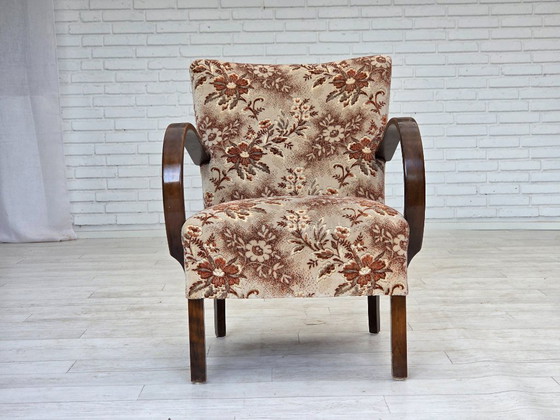 Image 1 of Fauteuil artdeco danois des années 1950, meuble en velours, bois de hêtre, retapissé.