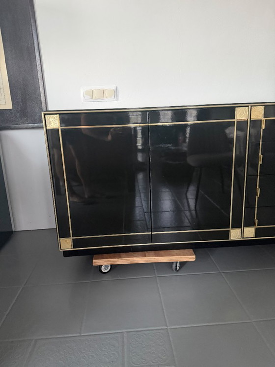 Pierre Cardin Sideboard With Brass Black Lacquered Shell Inlays, 1980 – Wood (photo 50 of 64)