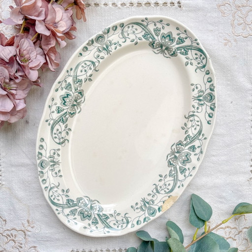Antique Oval Ironstone Platter "Figuig" – Longchamp 19th Century – French Vintage Dinnerware