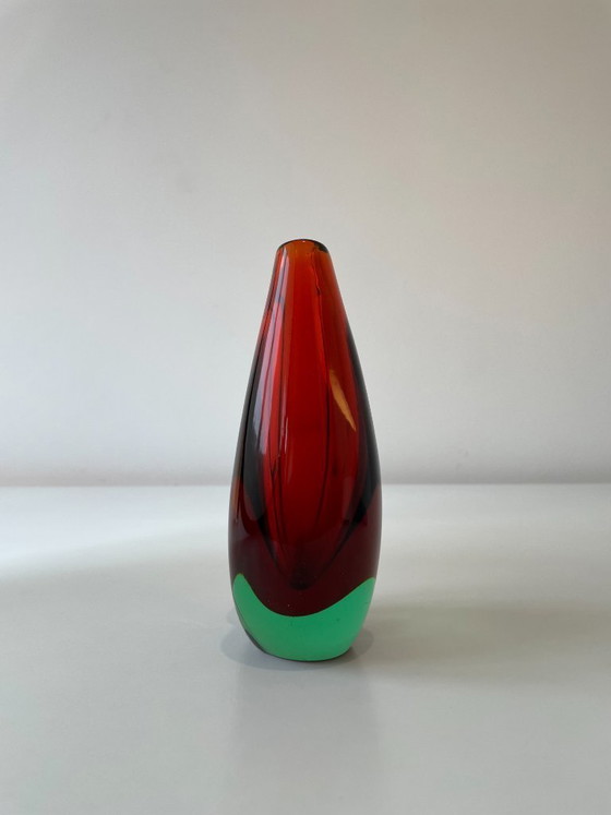 Image 1 of Murano vase Sommerso Flavio Poli – Green and red – Italy, 1950s-1960s