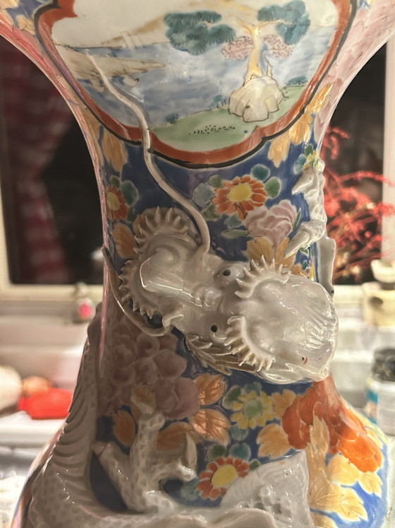 Image 1 of Japanese Hizen Shinpo porcelain maker's mark set of two vases 