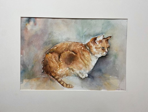 Gatto. Acquerello di Margo Ellen.