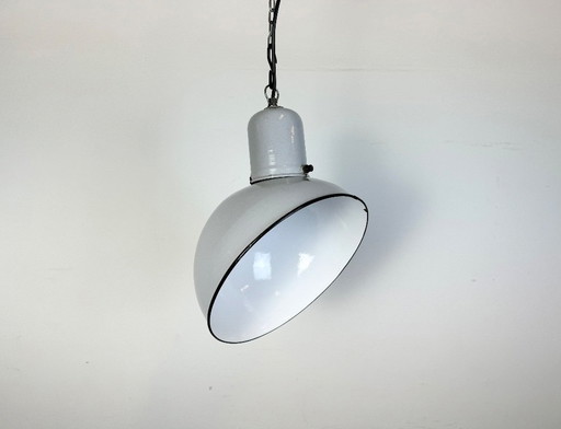 Industrial Grey Enamel Factory Pendant Lamp, 1960s