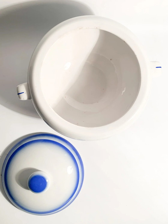 White and Blue Ceramic Tureen Centerpiece by Galvani Pordenone, 1950s, Crockery (photo 5 of 8)