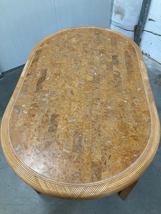 Image 1 of Table à manger Vivai del Sud en rotin et travertin Italie années 1960 