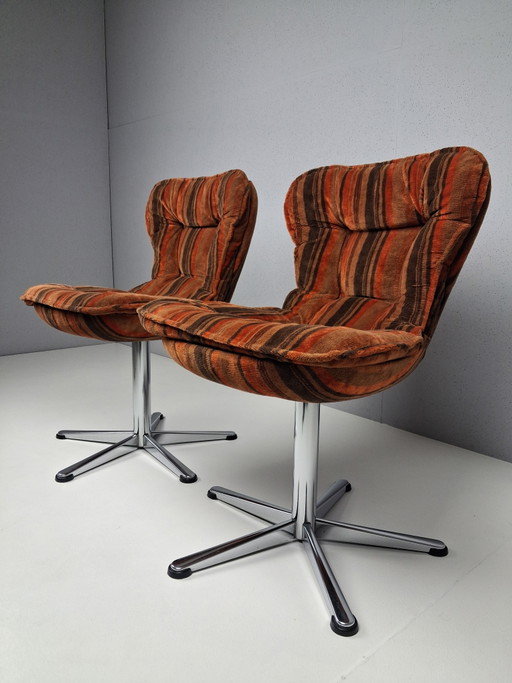 Set van 2 Vintage Draaifauteuils, Jaren 70 – draaistoelen, Chrome, Textile
