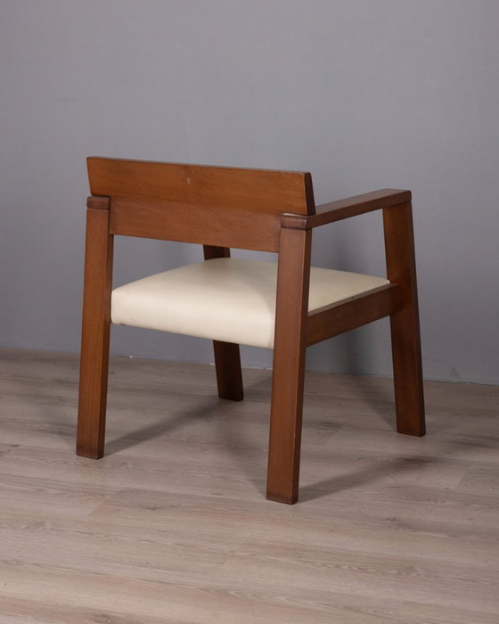 Image 1 of Poltrona vintage italiana in legno e pelle, anni '80