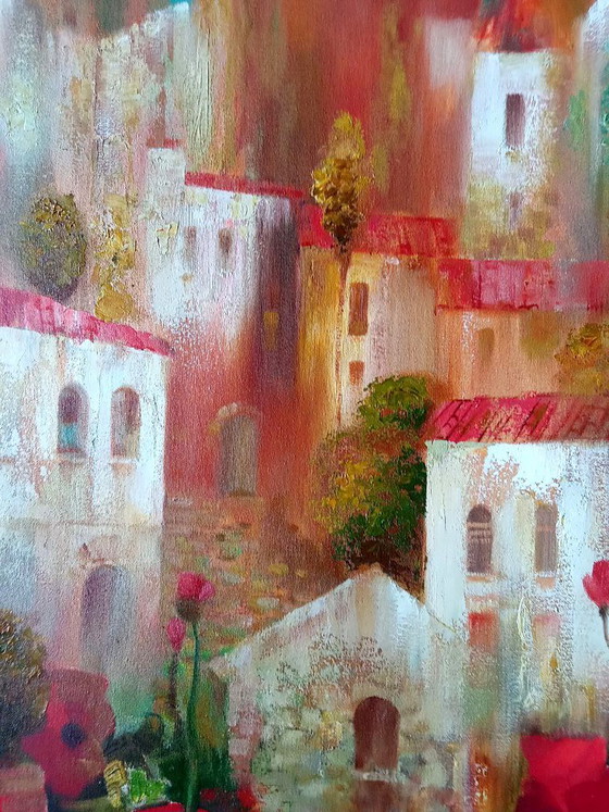 Original Oil Painting Abstract Expressionism Figurative Symbolism Autumn City, Paintings & Drawings, Canvas (photo 4 of 7)