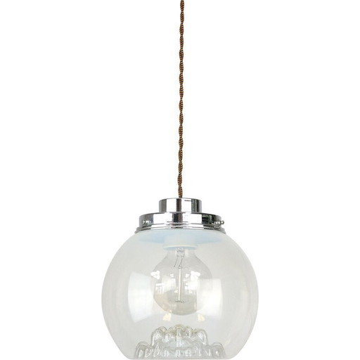 Lampe suspendue vintage en chrome et verre de Murano, Italie