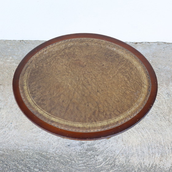 Image 1 of Consolle francese vintage in legno - Tavolino in pelle goffrata - Stile Napoleone III. - 60s