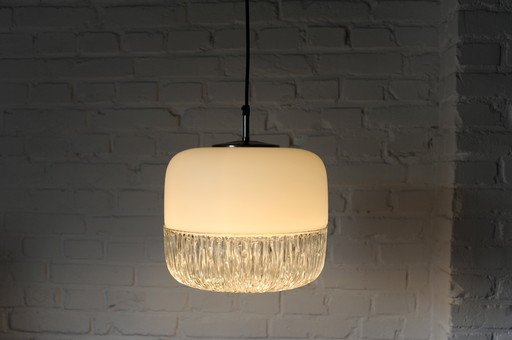 Peill & Putzler Hanglamp Nizza, Opaal- En Kristal Glazen Plafondlamp Met Reliëf