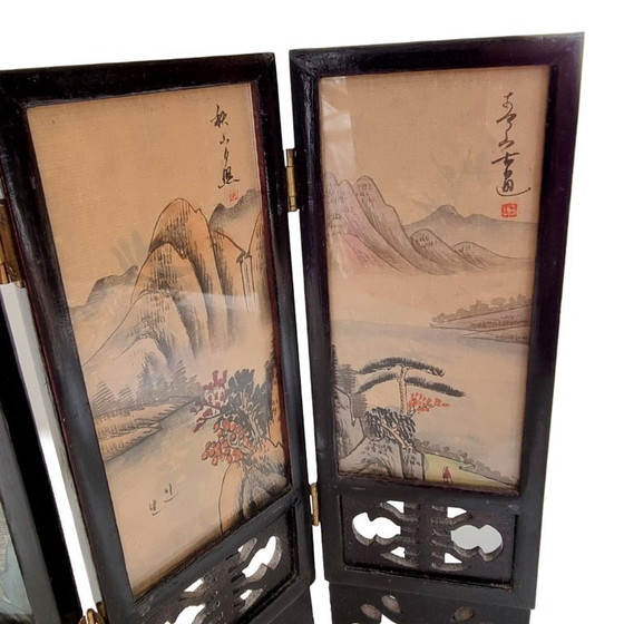 Image 1 of Vintage Chinese silk table divider