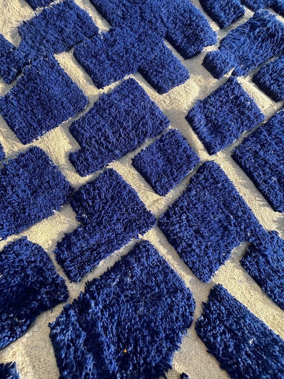 Image 1 of Alfombra bereber azul marroquí Mrirt de lana 200x300 cm – Alfombra bereber neutra tejida a mano