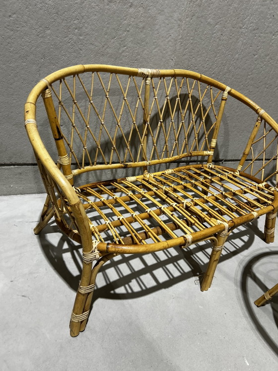 Rotan set – Vintage, Zithoek, Glass, Rattan (photo 5 of 12)