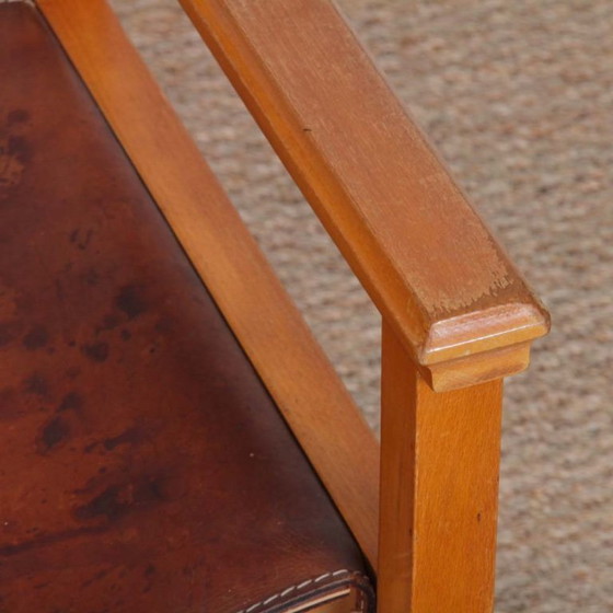 Image 1 of Vintage brugstoel in massief hout en leer, 1980