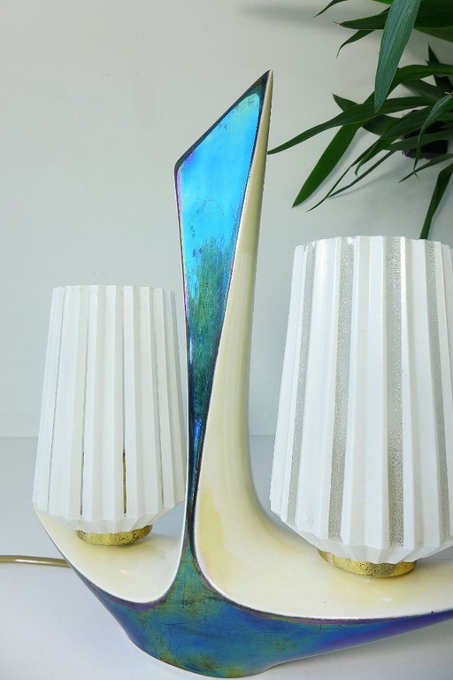 Rare vintage Art Deco table lamp, Verceram France, 1950s/60s – tafellampen, Glass, Ceramic (photo 2 of 10)