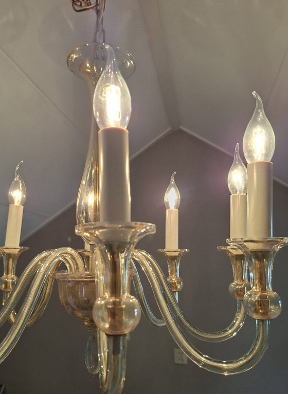 Vintage Italian Murano 8-Arm Chandelier - Crystal. – Copper (photo 2 of 17)