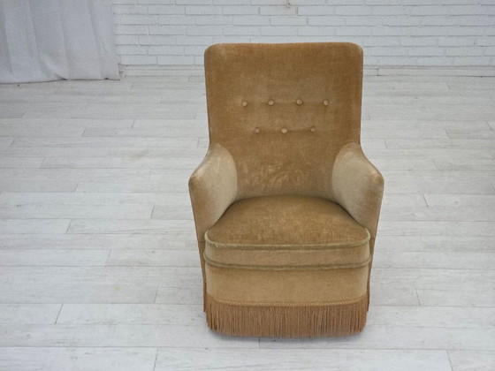 Image 1 of 1970s, Danish armchair, original light green furniture velour.