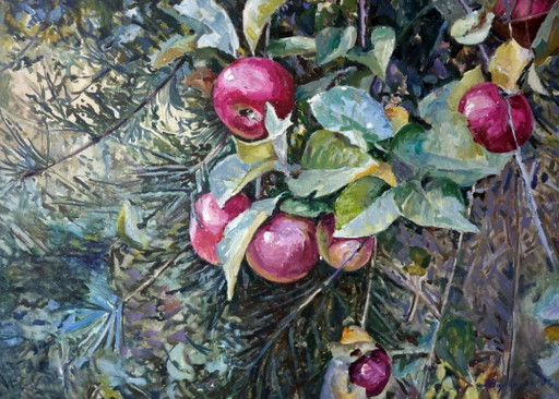 Original Oil Painting Contemporary Art September Forest Paradise Apples