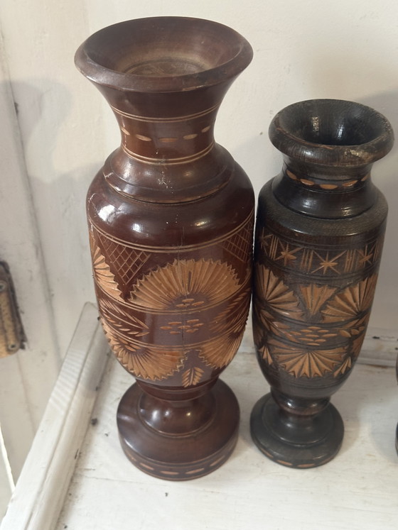 Set di 5 vasi/portacandele in legno vintage di metà secolo – Artisanat mid-century, Oggetti decorativi, Wood (photo 7 of 15)