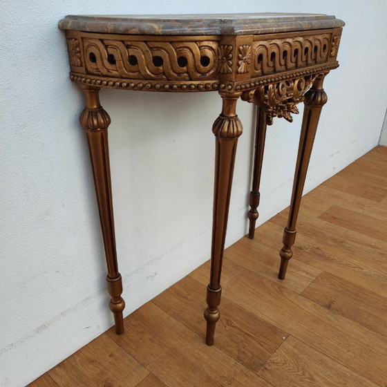 Image 1 of Vintage wall console, side table, console table with marble top. Italian