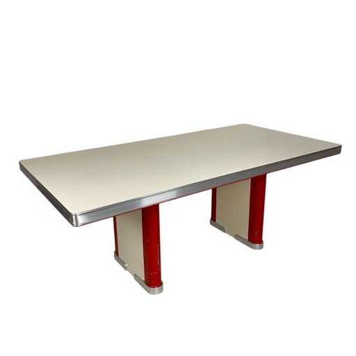 Mesa de comedor Ahrend Oda, escritorio, con borde de aluminio, años 50