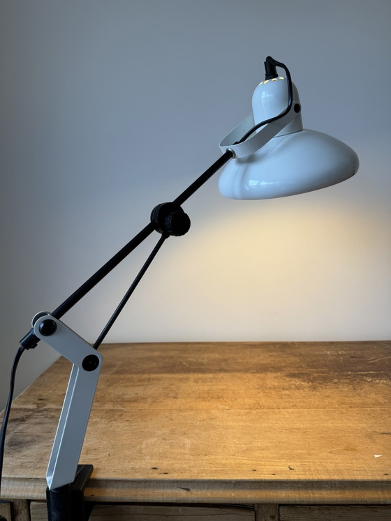 Image 1 of Lampe de bureau d'architecte vintage réglable – Blanche et noire – Années 1970/80