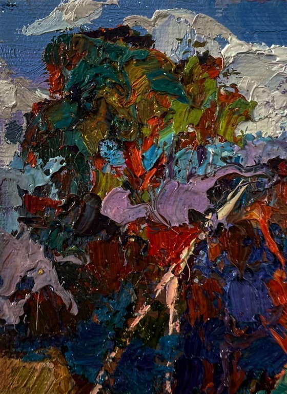 Original Oil Painting Autumn Village Landscape Country Day Near The Well – Paintings & Drawings, Canvas (photo 5 of 8)