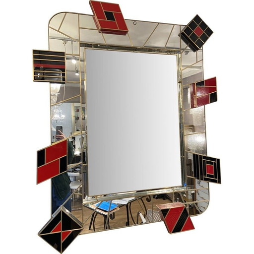 Miroir vintage noir et rouge par Martin Studio 2000s