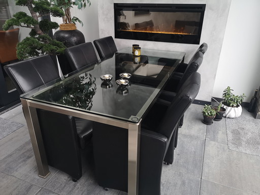 Modern Eethoek Bestaande Uit 6 Stoelen En Glazen Tafel