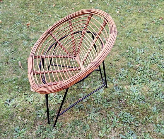 Image 1 of Coppia di poltrone a capsula in bambù e ferro, stile metà secolo, anni '60