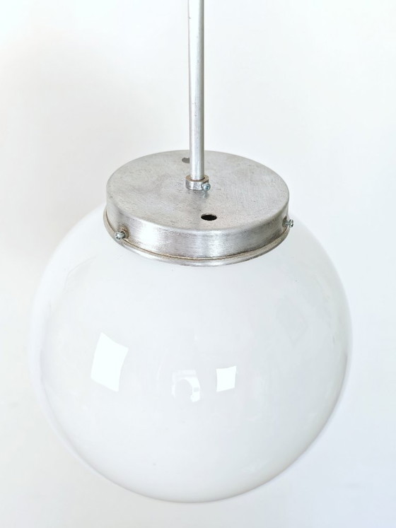 Image 1 of Vintage Opaline Glass Globe Pendant Light / Mid Century Modern Ceiling Lamp / Scandinavian Hanging Light 