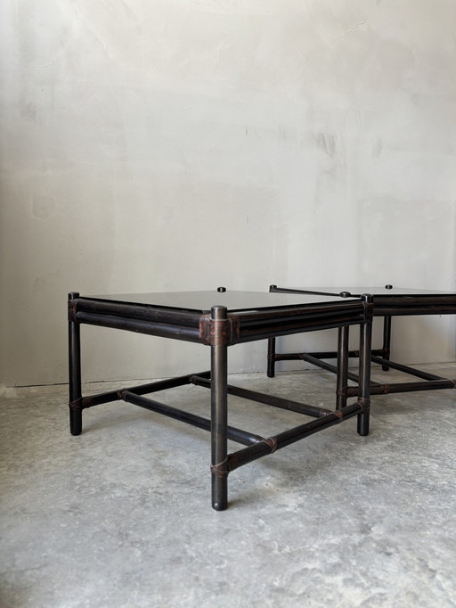 2x bamboe salontafel / bijzettafel, 70s