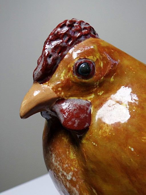 Petit Coq Pekin en Céramique Artisanale Vintage Signé Poule Décorative
