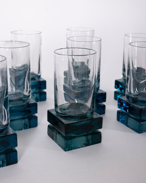 Vintage Italian Blue Crystal Glasses, 1970s, Set of 12 – Glass & Decanter (photo 4 of 9)