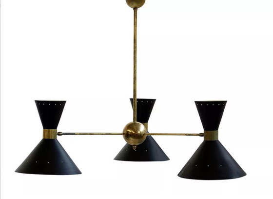 Image 1 of Lampadario a tromba in ottone italiano