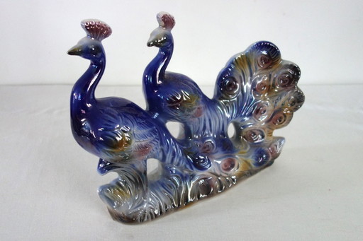 Italian ceramic sculpture of two peacocks, 1960s