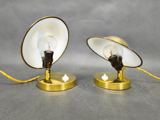 Pair of Art Deco Adjustable Brass Table Lamps, 1930s Czechoslovakia