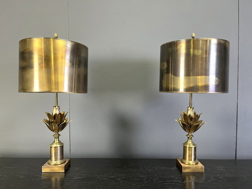 Pair of Lotus flower table lamps signed by Maison Charles, 1970s
