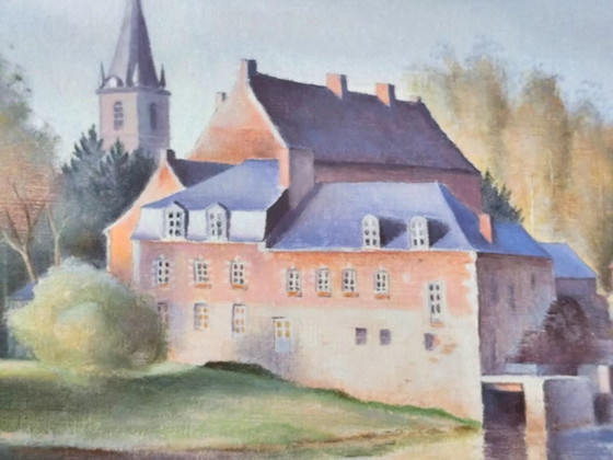 Image 1 of Acquerello originale francese – Paesaggio del castello, firmato 1999 (incorniciato)