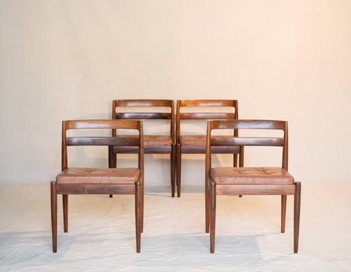 Modell 301 Stühle von Kai Kristiansen, 1960er Jahre, 4er-Set – eetkamerstoelen, Leather, Wood