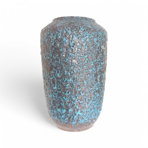 Scheurich Vase, W.Germany 517-30 Crusty aqua blue Fat Lava on bronze glaze. H 30cm