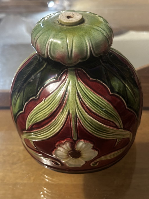 Art Nouveau lamp element in glazed ceramic with floral decoration, France, early 20th century – hanglampen
