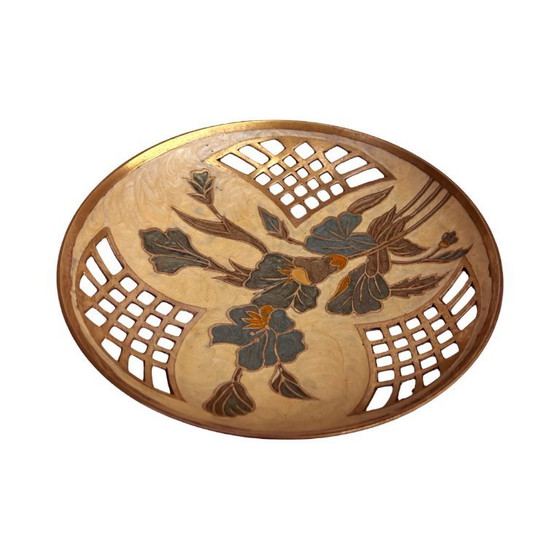 Image 1 of Plat en laiton peint à la main, France, années 1960.