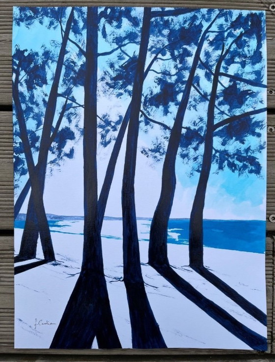 Image 1 of Oost-Indische inkt op wit fabriano papier 300g Onderwerp: Cap Coz Formaat 30x40cm.